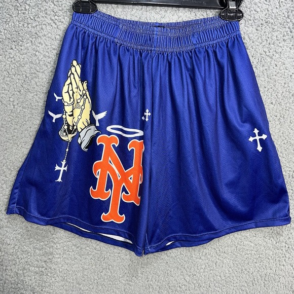 ASAP Culture x New York Mets Shorts Men's Size M Blue Prayer Hands Faith Pockets - Picture 1 of 8